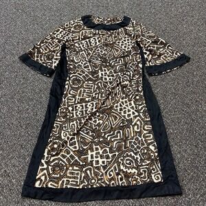1970s Tribal African Dress True Vintage Patterned Rare White Brown Black Small